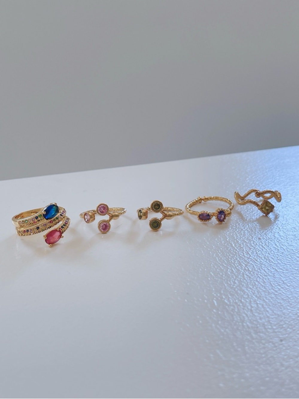 Colorful Rhinestone Multicolor Gemstone Stackable Ring Set in Gold Tone - Picture 2 of 3